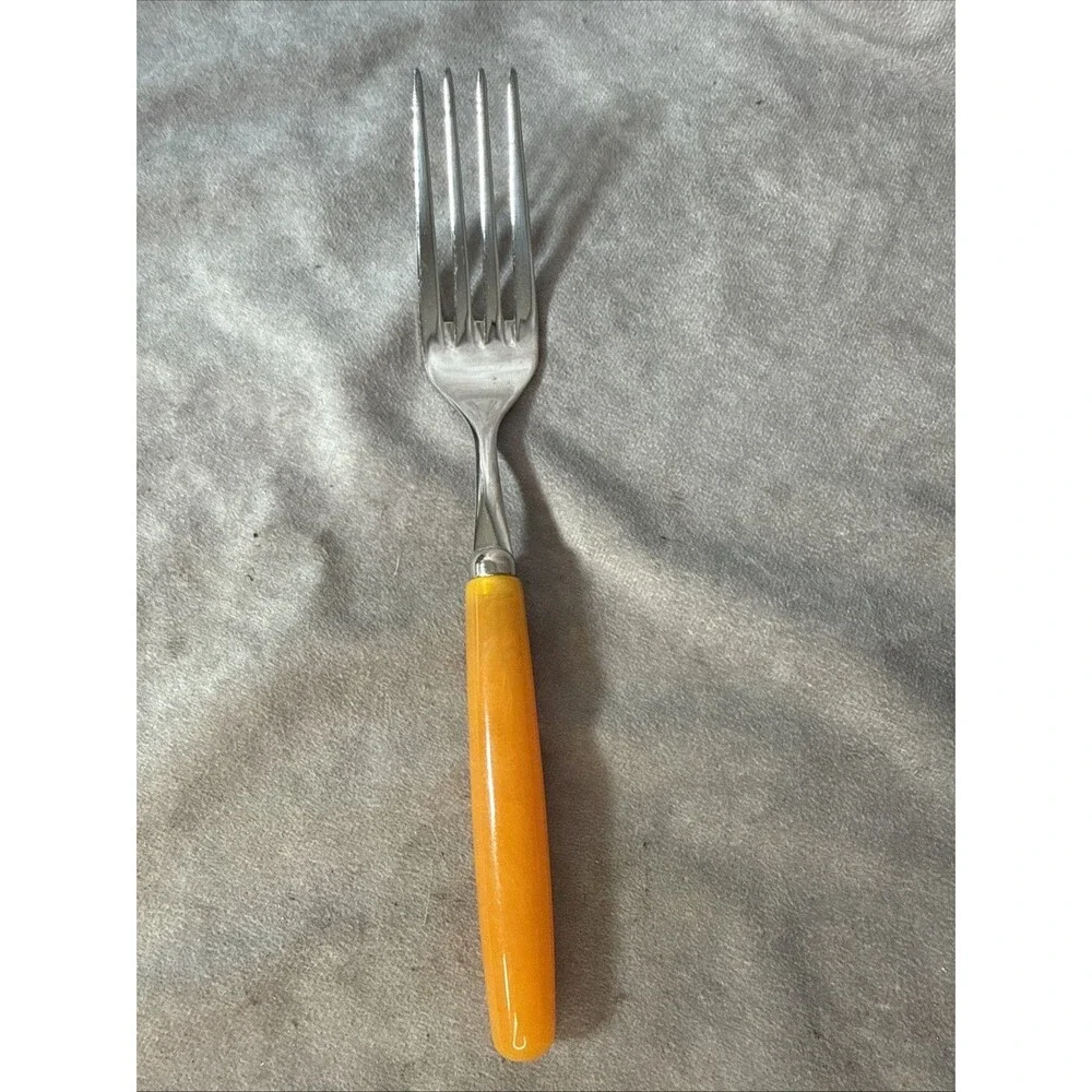 Vintage Butterscotch Bakelite Handle Stainless Steel Serving Fork